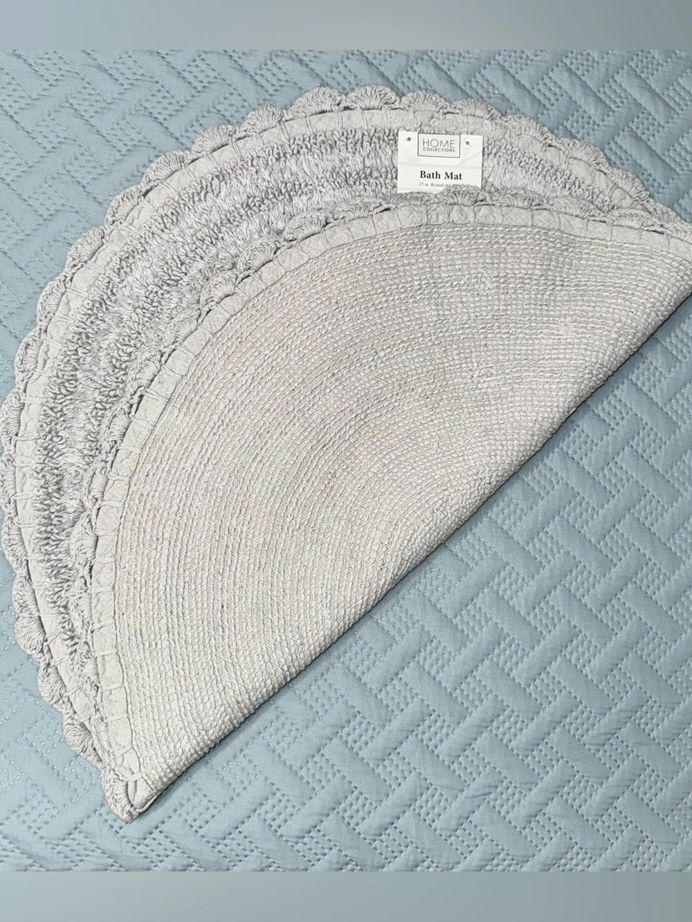 Home Collections Scalloped Round Cotton Bath Mat Nonskid Gray 25”